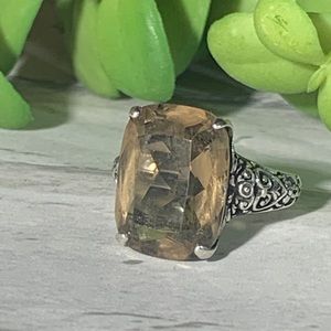 Large Smoky Quartz Sterling Silver Ring Size 7.5